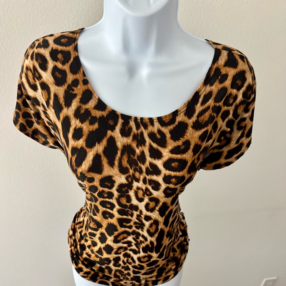 Annabelle usa Top Medium Leopard Print Short Sleeve Ruched Y2K Jungle Core Punk - Picture 1 of 14
